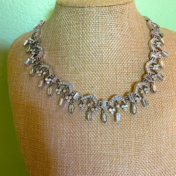 Silver Necklace with Stunning, Iridescent Aurora Borealis Crystal Accents - Picture 1 of 13